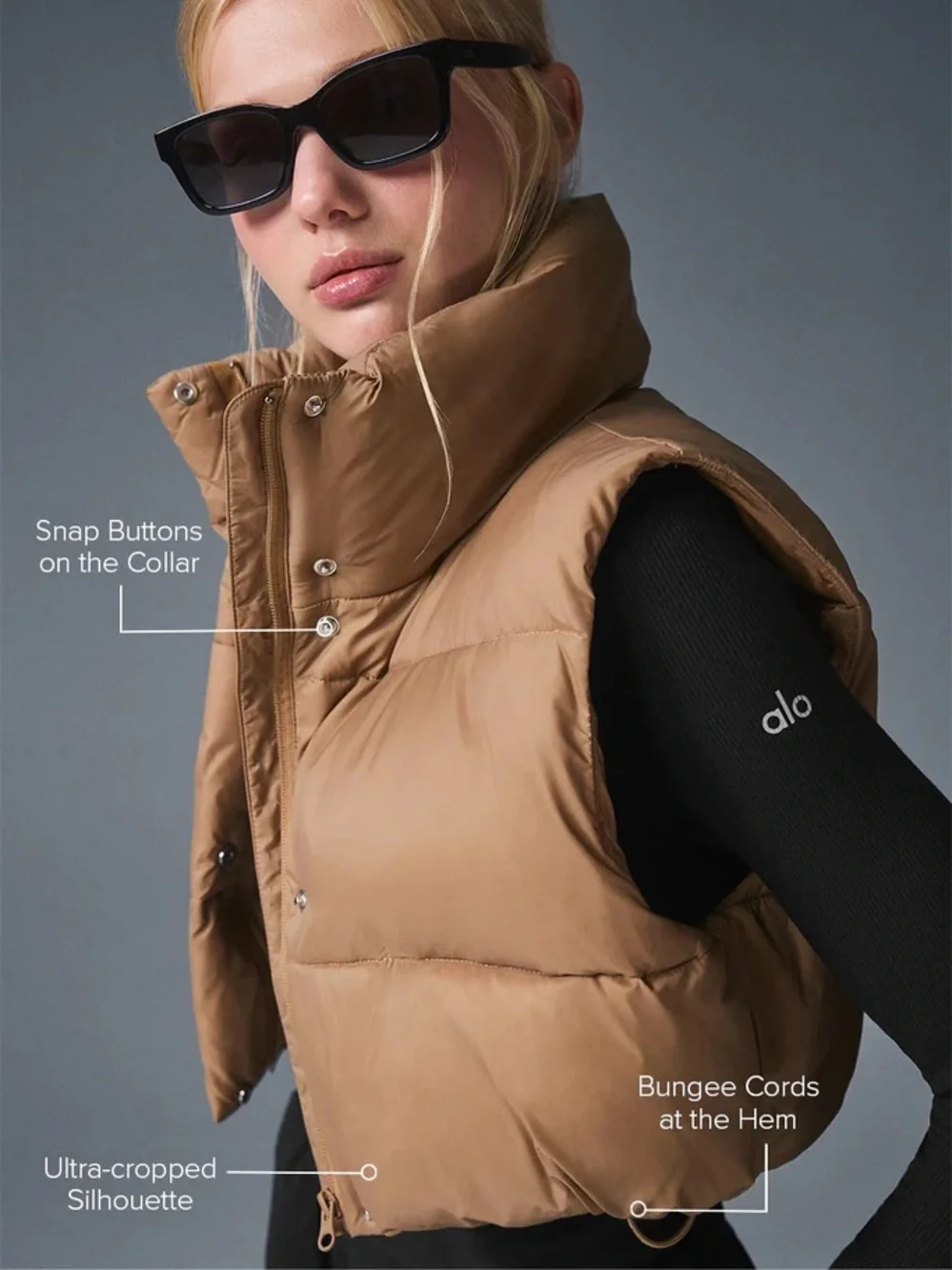 NWT ALO Yoga Extreme Cropped Gold Rush Puffer Vest